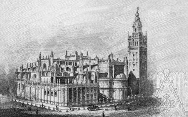 Sevilla Katedrali - Saint Mary Katedrali İspanya 'dan 1.000 Peseta 1928 Banknotes.