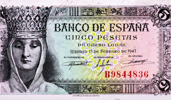 Drottning Isabel Catolica Porträtt Från Spanien Pesetas 1943 Sedlar — Stockfoto