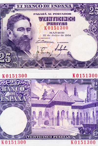 Isaac Albeniz Portrait Spain Pesetas 1954 Banknotes — 스톡 사진