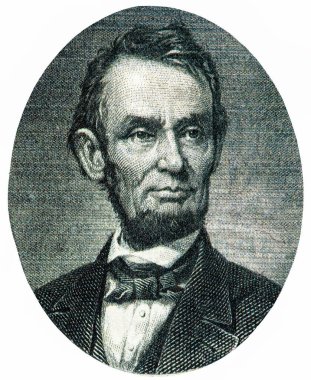 Abraham Lincoln (1861 - 1865), ABD Başkanı olarak görev yaptı. Abraham Lincoln 'den ABD Banknotları Üzerine Portre.