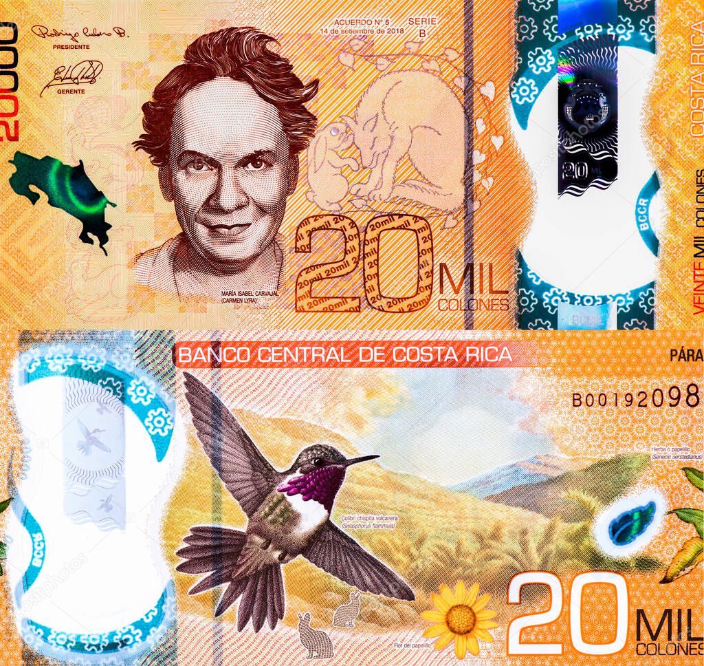 Maria Isabel Carvajal (Carmen Lyra), Portrait from Costa Rica 20,000 Colones 2020 Polimer Banknotes.