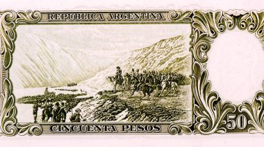 Ordu dağ geçidinde. Arjantin 'den Portre 50 peso 1968-1969 Banknotlar.