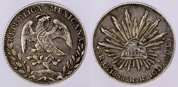 1888 Cumhuriyet Mexicana 10D Libertad Reales Madeni Parası — Stok fotoğraf