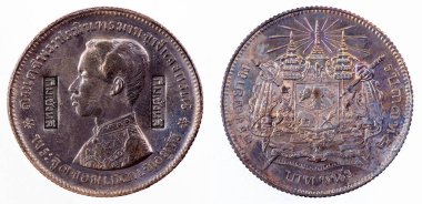 Siyam Tayland 1876-1900 Tayland Rama V Bir Baht Gümüş Para. Phrabat Somdet Phra Paraminthra Maha Chulalongkorn Phra Chulachomklao Chao Yu Hua (Rama V). Kim seng lee Seok.