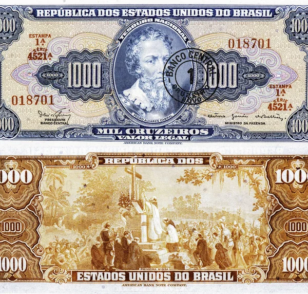 Pedro Alvarez Cabral Retrato Brasil 1000 Cruzeiros 1966 Notas — Fotografia de Stock