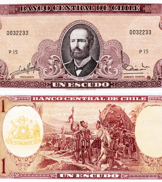 智利律师 海军军官阿图罗 普拉特 1848 1879 大胡子男子 智利肖像1 Escudo 1964 Banknotes — 图库照片