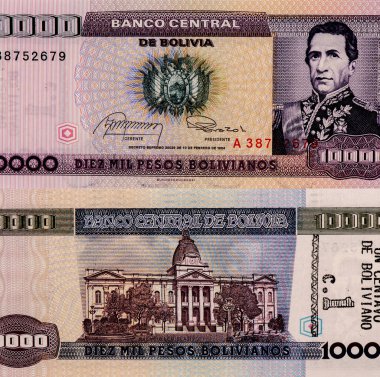 Andres De Santa Cruz, ülkenin 75. başkanıydı. Bolivya 'dan Portre 10.000 peso Bolivianos 1987 Banknotlar.