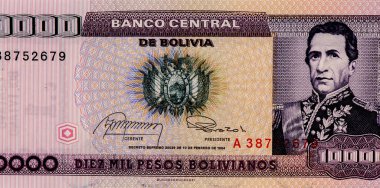 Andres De Santa Cruz, ülkenin 75. başkanıydı. Bolivya 'dan Portre 10.000 peso Bolivianos 1987 Banknotlar.