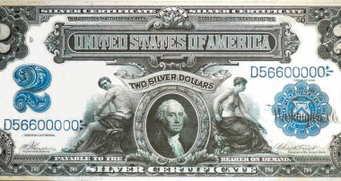 Ameica Birleşik Devletleri Gümüş Sertifikası İki Gümüş Dolar, Amerika Birleşik Devletleri Portresi 2 Dolar Banknotlar.