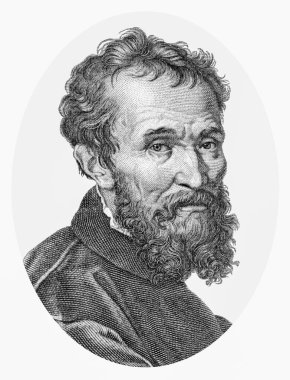 Michaelangelo, İtalya Banknotları 'ndan Portre. İtalyan Rönesans ressamı, heykeltıraş, mimar, şair ve mühendis Michelangelo di Lodovico Buonarotti Simoni 'nin büst portresi.. 