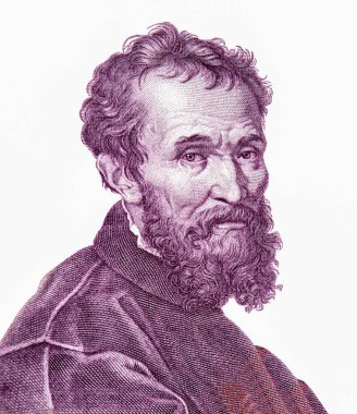 Michaelangelo, İtalya Banknotları 'ndan Portre. İtalyan Rönesans ressamı, heykeltıraş, mimar, şair ve mühendis Michelangelo di Lodovico Buonarotti Simoni 'nin portresi. Genellikle Michelangelo olarak bilinir..