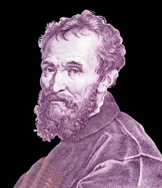 Michaelangelo, İtalya Banknotları 'ndan Portre. İtalyan Rönesans ressamı, heykeltıraş, mimar, şair ve mühendis Michelangelo di Lodovico Buonarotti Simoni 'nin büst portresi.. 
