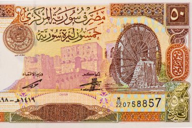 Ortaçağ Arap Astrolabi 'si. Halep 'in Kalesi. Orontes Nehri üzerindeki Norias of Hama (su çarkı, 