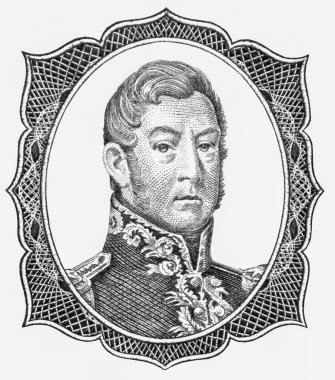 General Jose de San Martin. Arjantin 'den Portre 10 peso 1954-63 Banknotlar