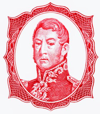 General Jose de San Martin. Arjantin 'den Portre 10 peso 1954-63 Banknotlar