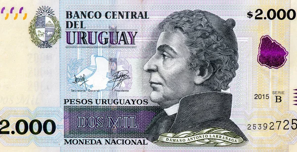Damaso Antonio Larranaga Portrait Uruguy 2000 Pesos Urugayos 2003銀行券 — ストック写真