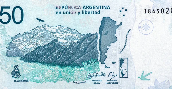 Гора Аконкагуа Карта Аргентины Фалло Монсо Портрет Аргентины 5008 Pesos — стоковое фото
