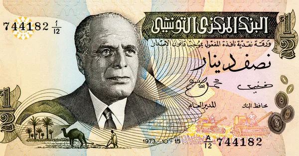 Presidente Habib Ben Ali Bourguiba Retrato Túnez Dinar 1973 Billetes — Foto de Stock