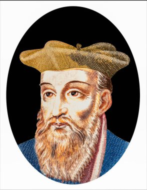 Nostradamus, Fransız bir astrolog, hekim ve ünlü bir kahin, Kamberra 'dan 100 franklık bir portre 2020 Fantezi Banknotları.