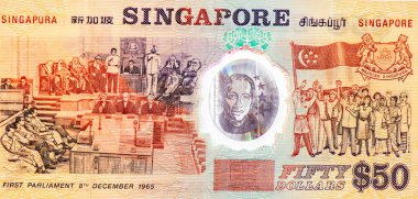 Singapur 50 Dolar 1990 Polymer Banknotları. (Hatıra sayısı) Çünkü bu not Singapurlu bir sanatçı olan Chua Mia Tee tarafından tasarlanan ilk eser..