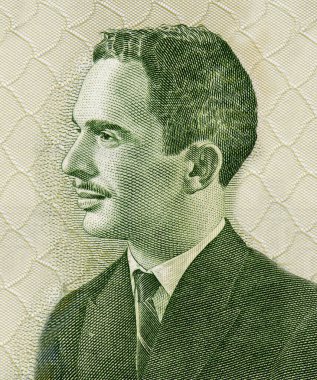 Hussein bin Talal, was King of Jordan from 11 August 1952 until his death in 1999 Portrait from Jordan 1 Dinar 1959 Banknotes. clipart