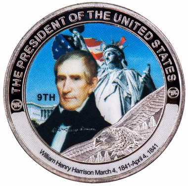 William Henry Harrison 'ın portresini içeren bir sikke. Amerika Birleşik Devletleri 9. Başkanı.