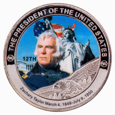 Zachary Taylor 'ın portresini içeren bir sikke. Amerika Birleşik Devletleri 'nin 12. Başkanı.