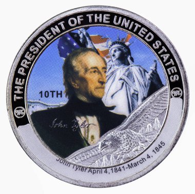 John Tyler 'ın portresini içeren bir sikke. Birleşik Devletler 'in 10. Başkanı.