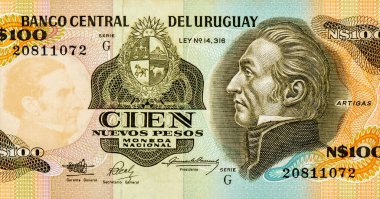 Jose Gervasio Artigas Arnal (1764-1850). Uruguay 'dan bir portre 100 peso 1989 Banknotları. Uruguay halkının babası, Uruguay ulusal kahramanı..