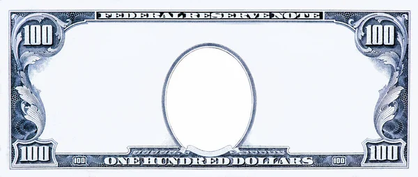Vymazat 100 Dolarovou Bankovku 100 Dolarová Hranice Prázdnou Prostřední Částí Stock Obrázky
