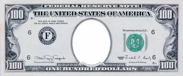 Vymazat 100 Dolarovou Bankovku 100 Dolarová Hranice Prázdnou Prostřední Částí Royalty Free Stock Fotografie