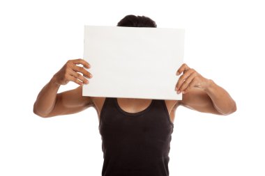 Yüzüne boş işareti ile kas Asyalı adam