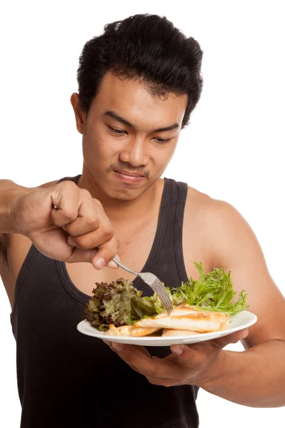 Muscular asiático hombre comer limpio comida — Foto de Stock