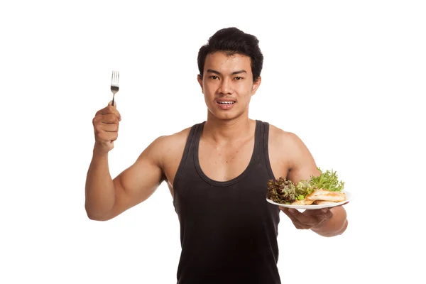 Muscular asiático hombre comer limpio comida — Foto de Stock