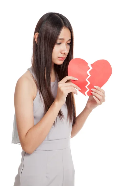 Beautiful young Asian woman with broken heart — Stock Photo, Image