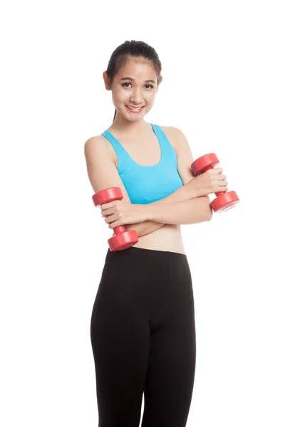 Hermosa chica sana asiática ejercicio con mancuerna —  Fotos de Stock