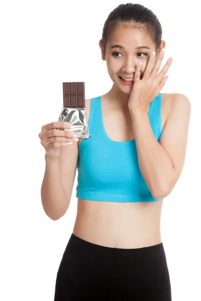 Veary szép egészséges ázsiai lány boldog, csokoládé — Stock Fotó