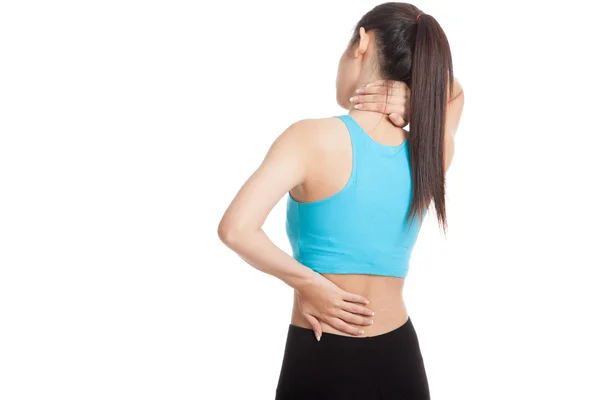 Asian healthy girl got neck pain and back pain — Stock Photo, Image