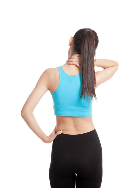 Asian healthy girl got neck pain and back pain — Stock Photo, Image