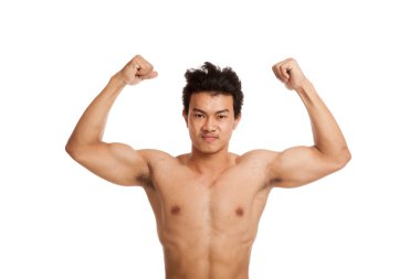 Her iki kollu pazı esneme kas Asyalı adam