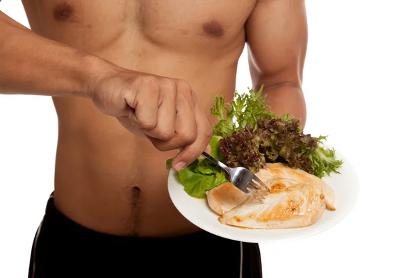 깨끗 한 음식으로 강한 근육 아시아 남자 — 스톡 사진