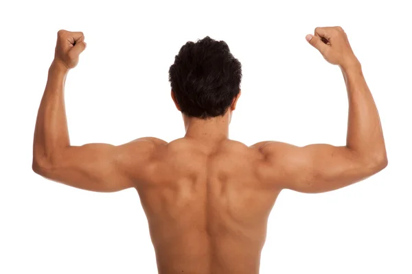 Back of muscular Asian man flexing biceps — Stock Photo, Image