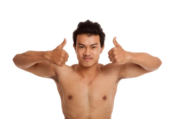 Muskulöse asiatische Mann zeigen Daumen nach oben — Stockfoto