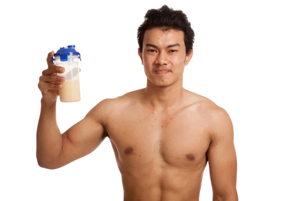 Muscular asiático hombre con suero de proteína — Foto de Stock