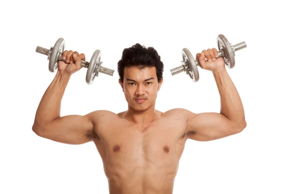 Musclé asiatique homme avec haltère — Photo