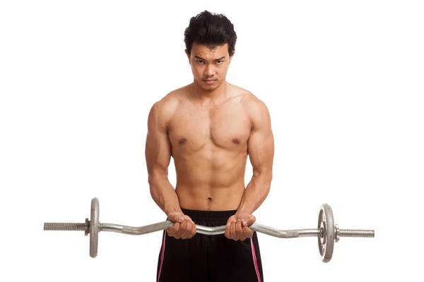 Muscular Asian man with barbell — Stock Photo, Image