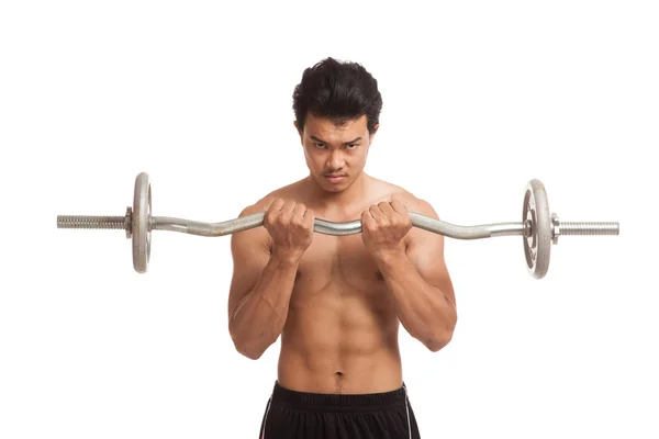 Muscular Asian man with barbell — Stock Photo, Image