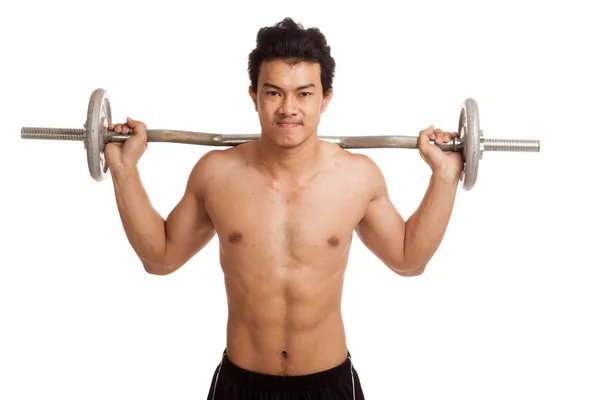 Muscular asiático hombre con barbell —  Fotos de Stock