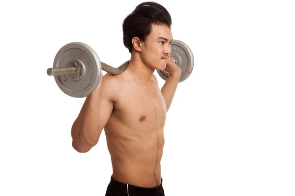 Muscular asiático hombre con barbell —  Fotos de Stock