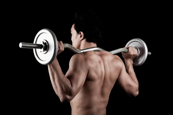 바 벨으로 근육 아시아 남자 — 스톡 사진
